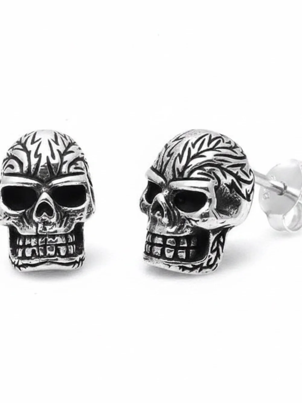Mens Sterling Silver .925 Skull Stud Earrings